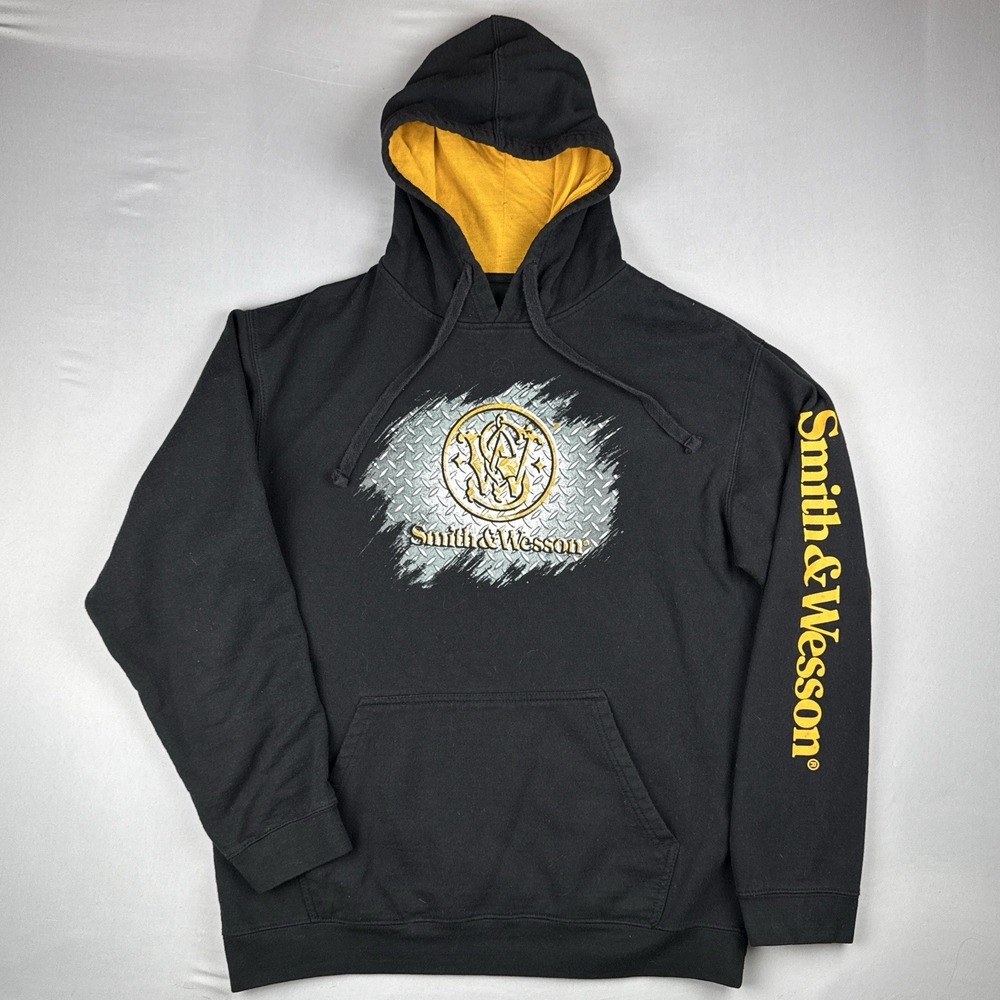Smith & Wesson Hoodie Large Black Gold Buckhorn River Logo Sleeve Print